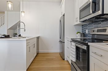 Modern kitchen with wooden cabinets setup